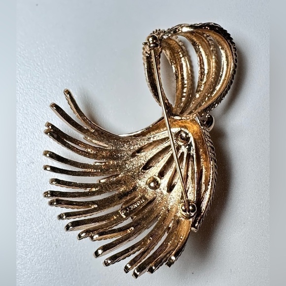 Vintage Monet Brooch Gold Tone Large Statement Abstract Wheat Motif 0559 P - Picture 8 of 9